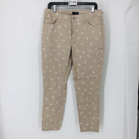 NYDJ Pants - NYDJ Women's Beige Dragonfly Print Cotton 5-Pocket Stretch Ankle Pants Size 10
